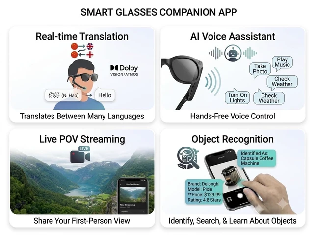 Alt view image 3 of 7 - AI Smart Glasses with Camera,8MP Camera Glasses,1200P Video Record Glasses Real Time Translation,AI Assistant,Object Recognition,Open-Ear Audio,Bluetooth,Replaceable Sunglasses Lenses for Men Women