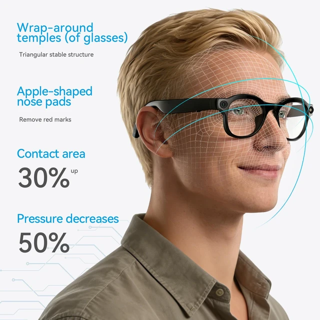 Alt view image 4 of 7 - AI Smart Glasses with Camera,8MP Camera Glasses,1200P Video Record Glasses Real Time Translation,AI Assistant,Object Recognition,Open-Ear Audio,Bluetooth,Replaceable Sunglasses Lenses for Men Women