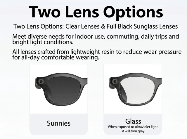 Alt view image 7 of 7 - AI Smart Glasses with Camera,8MP Camera Glasses,1200P Video Record Glasses Real Time Translation,AI Assistant,Object Recognition,Open-Ear Audio,Bluetooth,Replaceable Sunglasses Lenses for Men Women