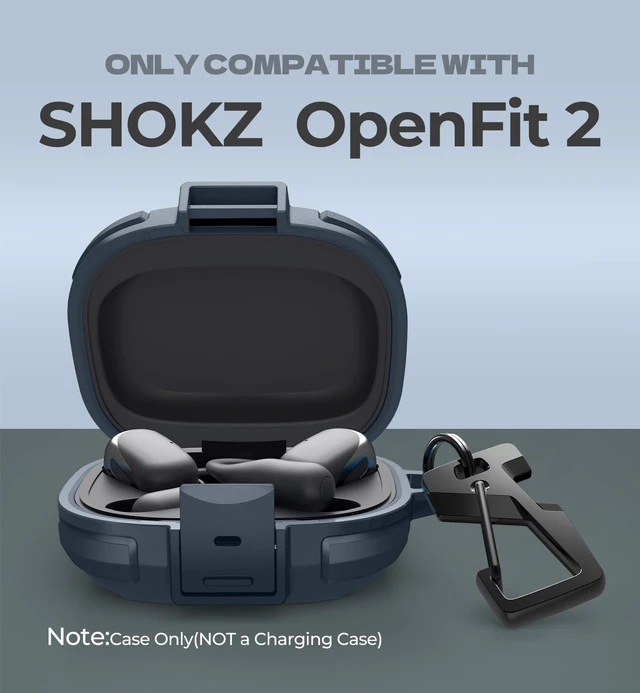 Alt view image 2 of 6 - for Shokz OpenFit 2 Case with Drop-Proof Lock, Shockproof Rugged Bumper Cases Protective Cover with Carabiner & Keyring & Cleaner Kit for Shokz OpenFit 2 (2025) Blue