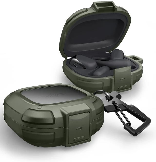 Main image of for Shokz OpenFit 2 Case with Drop-Proof Lock, Shockproof Rugged Bumper Cases Protective Cover with Carabiner & Keyring & Cleaner Kit for Shokz OpenFit 2 (2025) Green
