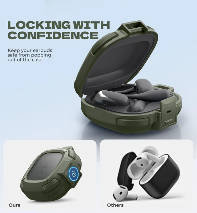 Alt view image 3 of 6 - for Shokz OpenFit 2 Case with Drop-Proof Lock, Shockproof Rugged Bumper Cases Protective Cover with Carabiner & Keyring & Cleaner Kit for Shokz OpenFit 2 (2025) Green
