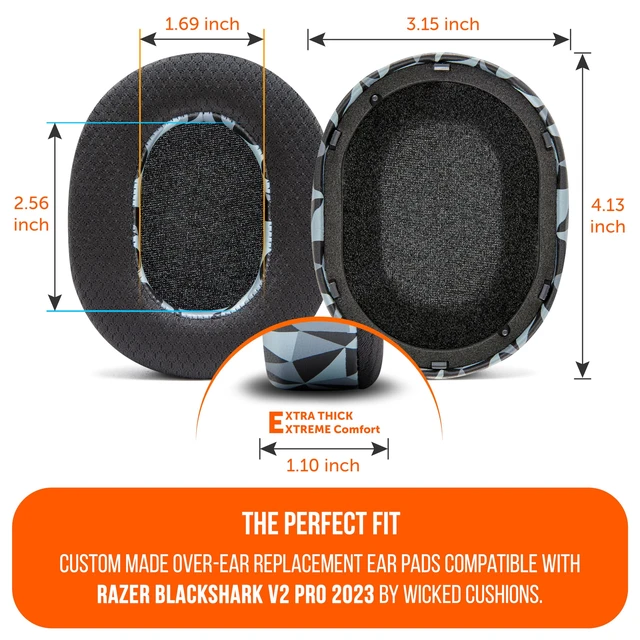 Alt view image 5 of 7 - Freeze Blackshark V2 Pro 2023 - Cooling Gel Earpads for Razer Blackshark Made by Wicked Cushions (Does Not Fit Old Blackshark V2 Pro). Boost Comfort, Thickness & Sound Isolation Geo Grey