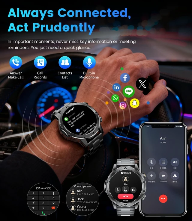Alt view image 5 of 7 - 1.53'' Smart Watches for Men with 1000mAh Battery/Flashlight, Military Smart Watch with 120+ Sports Modes, Heart Rate/Sleep Monitor/IP68 Waterproof, Fitness Tracker for Android iOS, Black