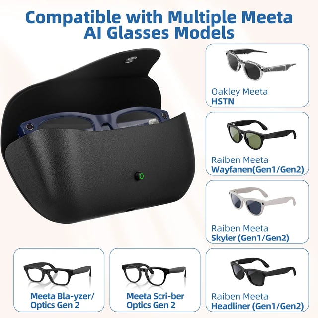 Alt view image 2 of 7 - Portable AI Glasses Charging Case Compatible with Rai-Ben Meeta Gen1/Gen2 3000mAh Battery with LED Display - Replacement Smart Charger Case for Raiben Meeta Oakley Meta HSTN/Wayfanen/Skyler/Headline