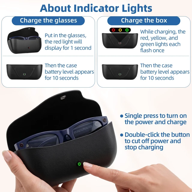Alt view image 5 of 7 - Portable AI Glasses Charging Case Compatible with Rai-Ben Meeta Gen1/Gen2 3000mAh Battery with LED Display - Replacement Smart Charger Case for Raiben Meeta Oakley Meta HSTN/Wayfanen/Skyler/Headline