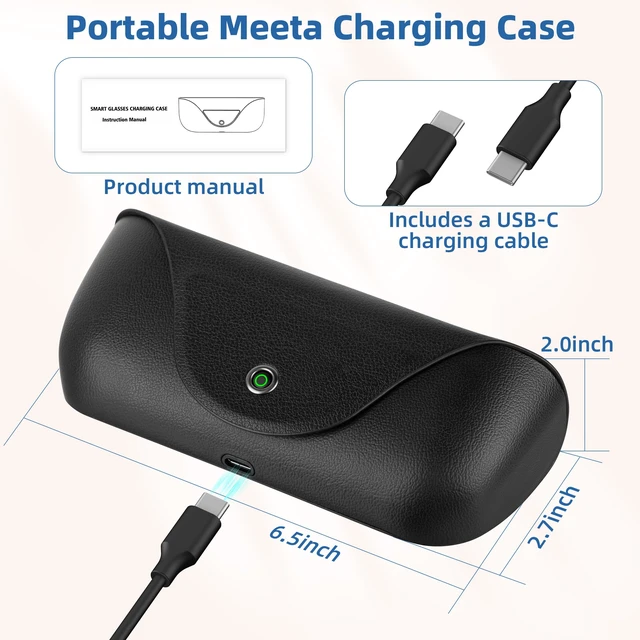 Alt view image 6 of 7 - Portable AI Glasses Charging Case Compatible with Rai-Ben Meeta Gen1/Gen2 3000mAh Battery with LED Display - Replacement Smart Charger Case for Raiben Meeta Oakley Meta HSTN/Wayfanen/Skyler/Headline