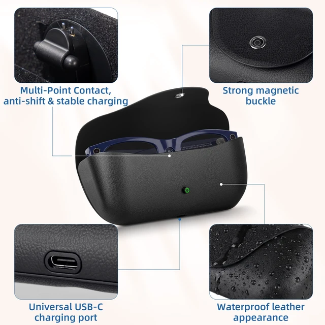 Alt view image 7 of 7 - Portable AI Glasses Charging Case Compatible with Rai-Ben Meeta Gen1/Gen2 3000mAh Battery with LED Display - Replacement Smart Charger Case for Raiben Meeta Oakley Meta HSTN/Wayfanen/Skyler/Headline