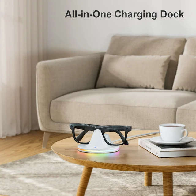 Alt view image 7 of 7 - Charging Dock for Meta Glasses Ray-Ban: Wayfarer, Skyler, Headliner & Oakley HSTN Smart Glasses Charger with LED Power Status Light, Cloud Dancer White