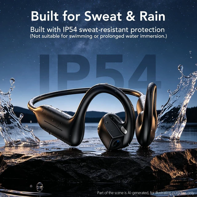 Alt view image 7 of 7 - E12 Bone Conduction Headphones with Camera, Hand-Free POV Camera Headphones, AI Functions, IP54 Waterproof, Bluetooth Open-Ear Wireless Sports Headset for Running Cycling with APP