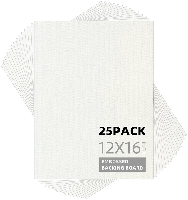 Main image of 25 Pack Embossed Backing Boards, 12x16 Uncut White Mat Boards Acid Free Backer Boards Ideal for Photos, Pictures, Prints, Frames, and Artwork