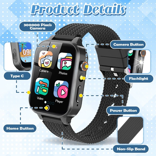 Alt view image 6 of 6 - Kids Smart Watch for Boys Ages 3-12 with 2 HD Screen Protector Game Watch