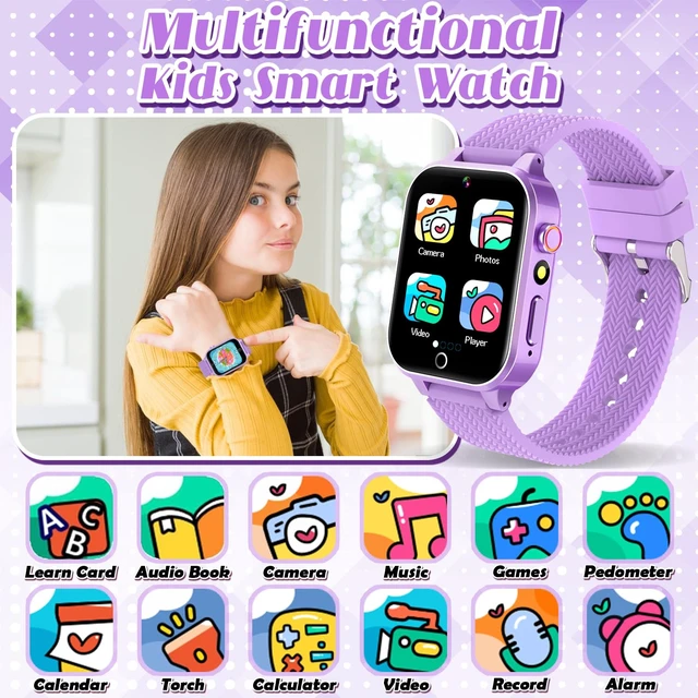 Alt view image 2 of 7 - Kids Smart Watches for Girls Ages 3-12 with 2 HD Screen Protector Gifts 26 Puzzle Games, HD Video Selfie Camera, Rugged Metal Case Shockproof, Music Player, Learning Cards Non-slip Adjustable Band