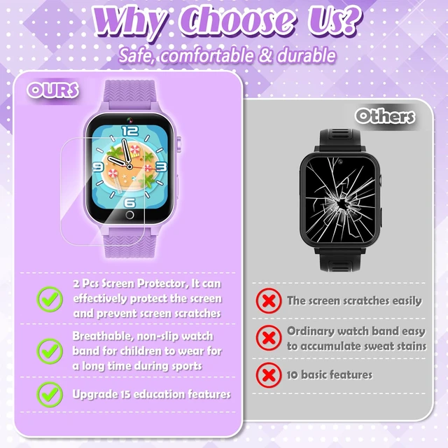 Alt view image 3 of 7 - Kids Smart Watches for Girls Ages 3-12 with 2 HD Screen Protector Gifts 26 Puzzle Games, HD Video Selfie Camera, Rugged Metal Case Shockproof, Music Player, Learning Cards Non-slip Adjustable Band