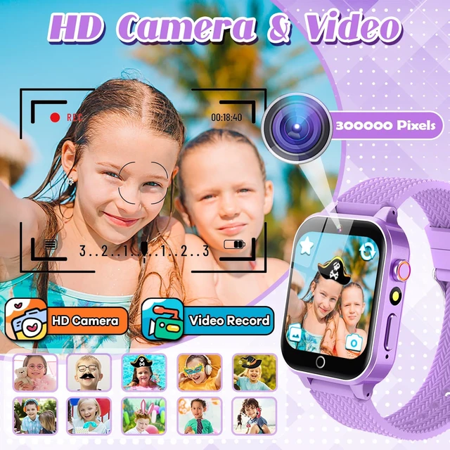 Alt view image 6 of 7 - Kids Smart Watches for Girls Ages 3-12 with 2 HD Screen Protector Gifts 26 Puzzle Games, HD Video Selfie Camera, Rugged Metal Case Shockproof, Music Player, Learning Cards Non-slip Adjustable Band
