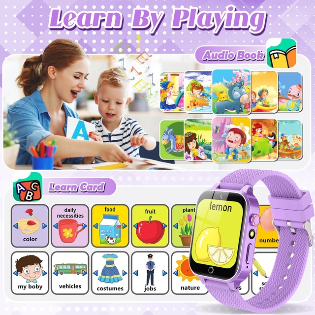 Alt view image 5 of 7 - Kids Smart Watches for Girls Ages 3-12 with 2 HD Screen Protector Gifts 26 Puzzle Games, HD Video Selfie Camera, Rugged Metal Case Shockproof, Music Player, Learning Cards Non-slip Adjustable Band