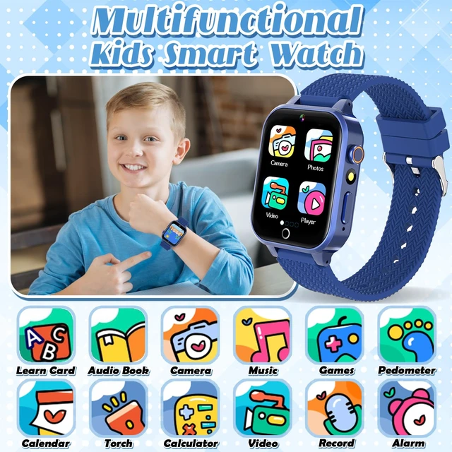Alt view image 2 of 7 - Kids Smart Watch for Boys Ages 3-12 with 2 HD Screen Protector Game Watch 26 Puzzle Games, HD Video Selfie Camera, Rugged Metal Case Shockproof, Music Player, Learning Cards, Non-slip Adjustable Band