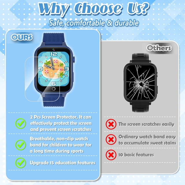 Alt view image 3 of 7 - Kids Smart Watch for Boys Ages 3-12 with 2 HD Screen Protector Game Watch 26 Puzzle Games, HD Video Selfie Camera, Rugged Metal Case Shockproof, Music Player, Learning Cards, Non-slip Adjustable Band