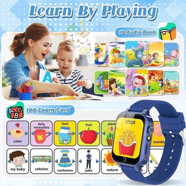Alt view image 5 of 7 - Kids Smart Watch for Boys Ages 3-12 with 2 HD Screen Protector Game Watch 26 Puzzle Games, HD Video Selfie Camera, Rugged Metal Case Shockproof, Music Player, Learning Cards, Non-slip Adjustable Band