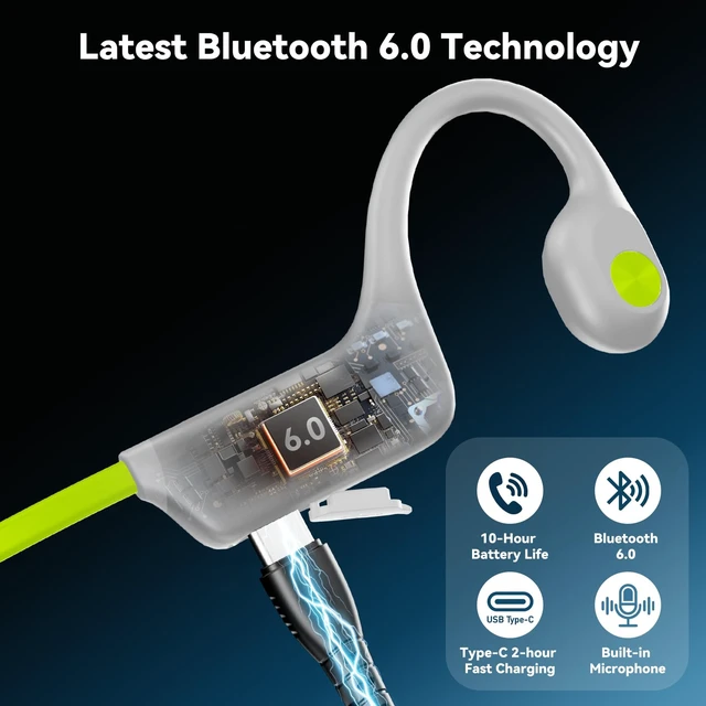Alt view image 5 of 7 - Bone Conduction Headphones with Mic, Open Ear Earbuds Type-C Quick Charge, Long Battery Life, IPX5 Sweatproof, Lightweight Comfortable for Gym, Sports, and Driving-Grey
