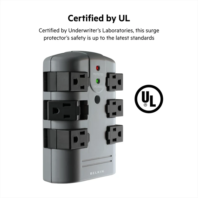Alt view image 4 of 6 - Power Strip Surge Protector - 6 Rotating AC Multiple Outlets, Flat Pivot Plug - Heavy Duty Wall Outlet Extender for Home, Office, Travel, Computer Desktop & Phone Charging Brick (1,080 Joules)