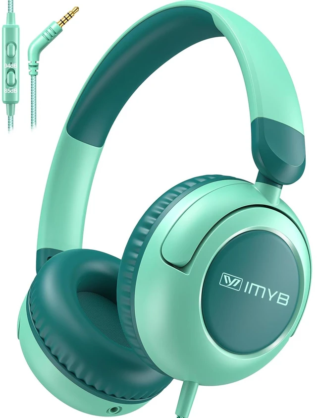 Main image of Kids Headphones for School, Wired HD Mic 3-15 Year for Girls Boys (Green) 85/94dB Volume Limit Safe Over-Ear Toddlers Durable Foldable Cord for iPad Tablet PC, Travel Airplane (Blue)