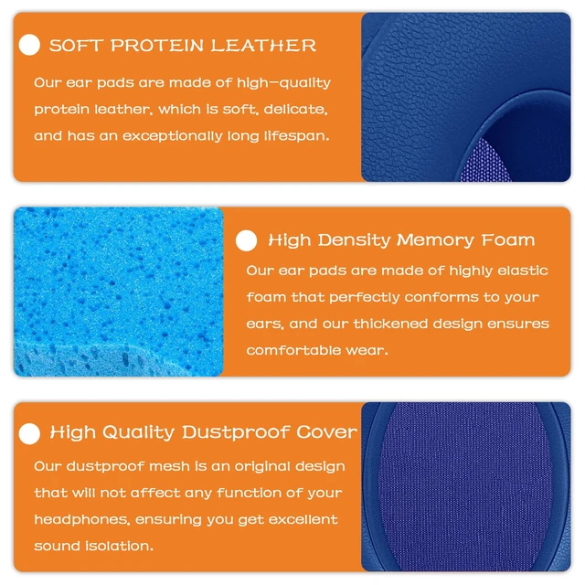 Alt view image 3 of 7 - Replacement Ear Pads for Beats Studio 3 & Studio 2-Blue Earpads for Beats Studio 2 & Studio 3 Wired & Wireless Headphones, Ear Cushions, Ear Cups Cover Repair Parts