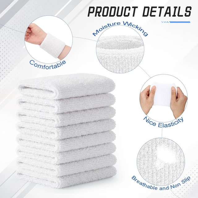 Alt view image 5 of 7 - 4 Inch Wrist Sweat Bands for Men Women Absorbent Tennis Soccer Wristbands Cotton Terry Cloth Sports Wrist Sweatbands for Tennis Basketball Football Running Gym
