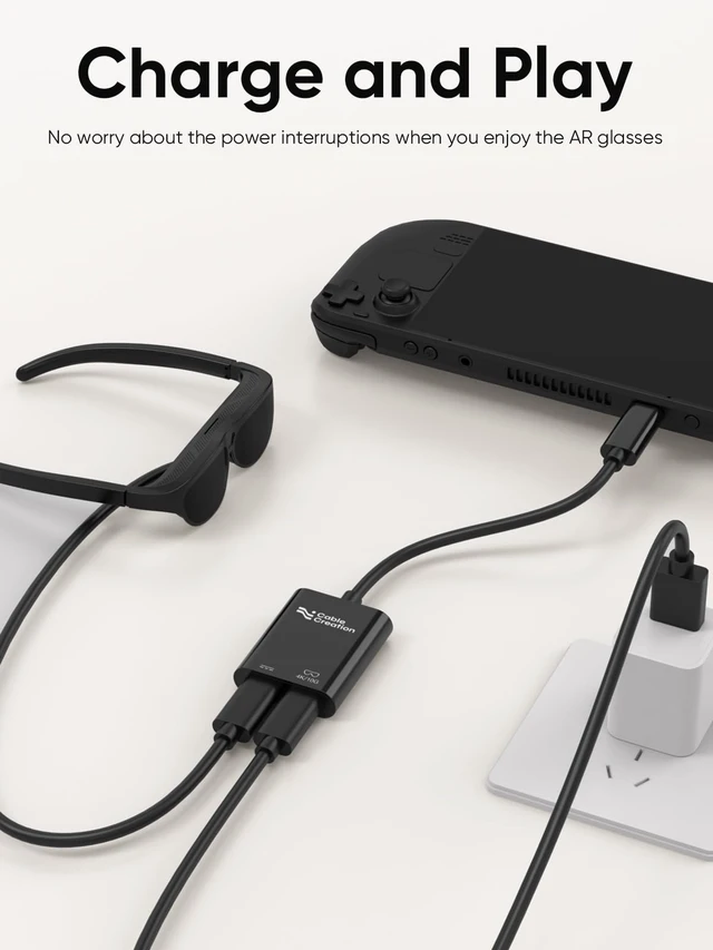Alt view image 2 of 7 - USB C to AR Glasses and Charging Adapter, Charge and Play 4K@60Hz/1080P@120Hz,100W Fast Charging, Compatible with Steam Deck/ROG Ally/Phone15/16/Viture/Rokid/Xreal AR Glasses