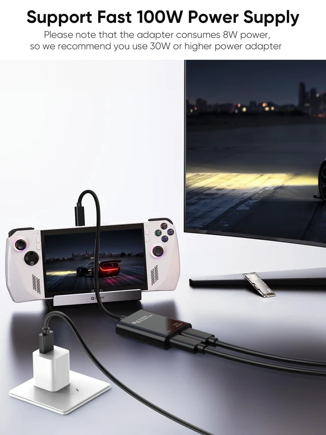 Alt view image 3 of 7 - USB C to AR Glasses and Charging Adapter, Charge and Play 4K@60Hz/1080P@120Hz,100W Fast Charging, Compatible with Steam Deck/ROG Ally/Phone15/16/Viture/Rokid/Xreal AR Glasses