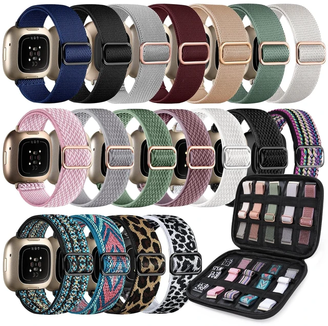 Main image of Elastic Bands &Storage Case for Fitbit Versa 3/4,Sense1/ 2 Adjustable Stretchy Nylon Wristband,Sport Replacement Strap for Women Men