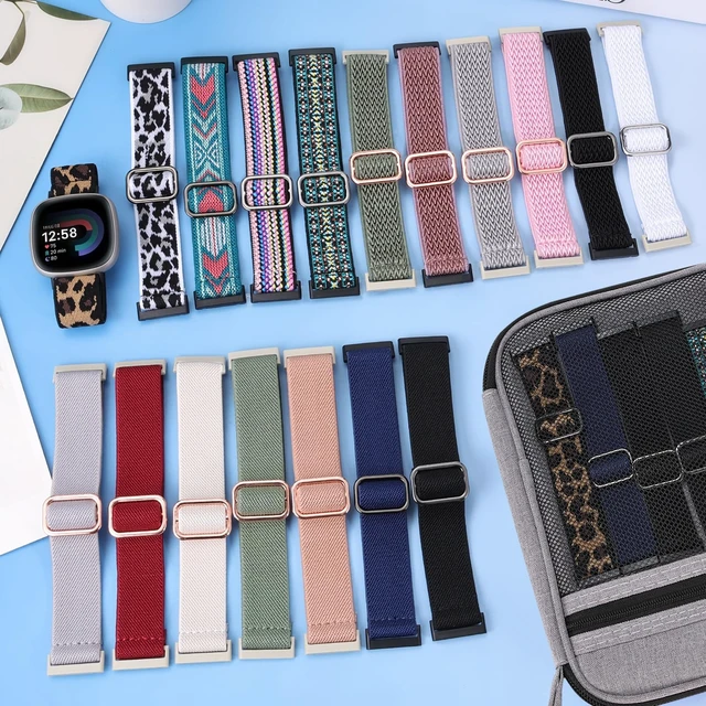 Alt view image 2 of 7 - Elastic Bands &Storage Case for Fitbit Versa 3/4,Sense1/ 2 Adjustable Stretchy Nylon Wristband,Sport Replacement Strap for Women Men