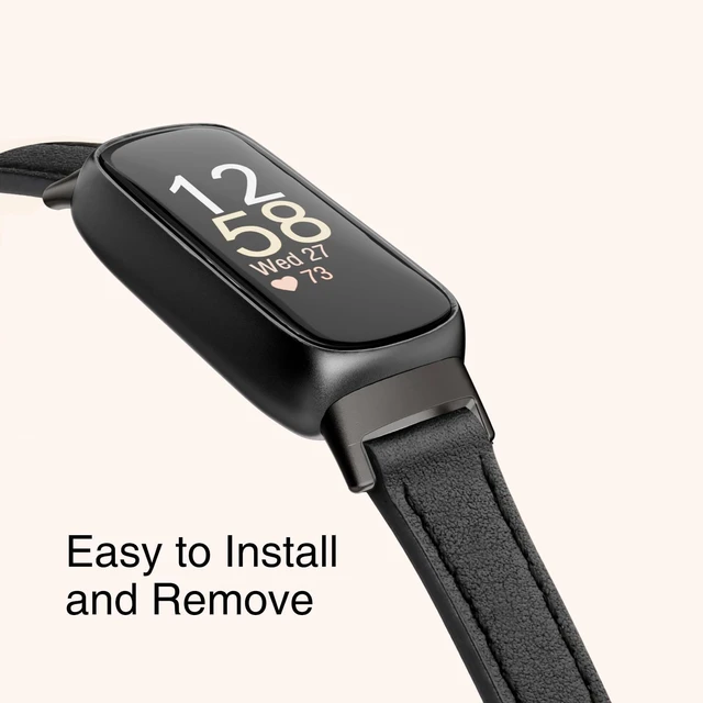 Alt view image 4 of 6 - Slim Leather Band Compatible with Fitbit Inspire 3 Bands,Black Top Grain Genuine Leather,Strap,Thin,Wristband,for Fitbit Inspire 3,Women