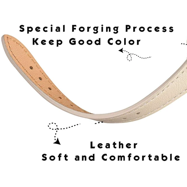Alt view image 4 of 5 - Slim Leather Band Compatible with Fitbit Inspire 3 Bands,Beige/Silver Top Grain Genuine Leather,Strap,Thin,Wristband,for Fitbit Inspire 3,Women