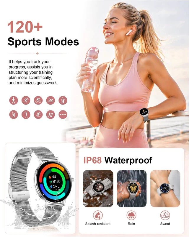 Alt view image 5 of 7 - Smart Watches for Women,1.32'' AMOLED Ultra-Thin Smart Watch with Bluetooth Make/Answer Call,Heart Rate/SpO2/Sleep Tracker,120+ Sports Modes IP68 Fitness Watch Android/iOS Compatible,4 Straps,Silver