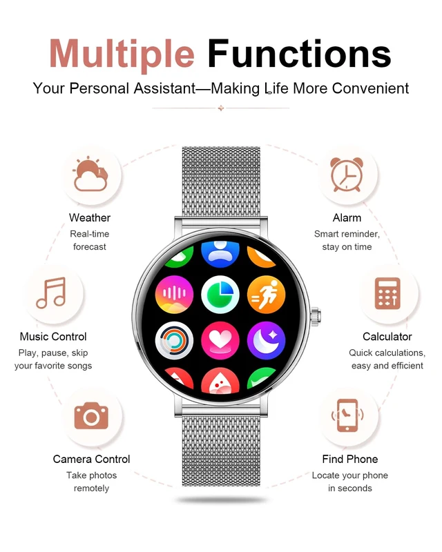 Alt view image 7 of 7 - Smart Watches for Women,1.32'' AMOLED Ultra-Thin Smart Watch with Bluetooth Make/Answer Call,Heart Rate/SpO2/Sleep Tracker,120+ Sports Modes IP68 Fitness Watch Android/iOS Compatible,4 Straps,Silver