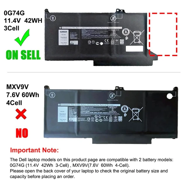Alt view image 2 of 7 - 0G74G 2PFPW Laptop Battery Replacement for Dell Latitude 5300 5310 7300 7400 E5300 E5310 E7300 E7400 Series OG74G 02PFPW 3KF82 8JYHH 11.4V 42Wh 3500mAh 3-Cell
