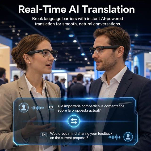 Alt view image 4 of 7 - AI Smart Glasses with Camera, Bluetooth Camera Glasses 8MP Camera Glasses, Real-Time Translation, AI Voice Assistant, Open-Ear Speakers, Bluetooth Calling, IP66 Water Resistance
