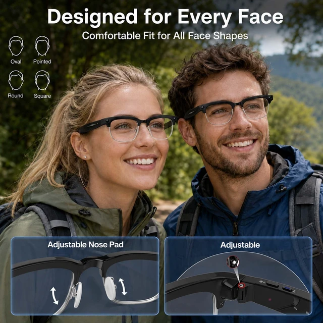 Alt view image 6 of 7 - AI Smart Glasses with Camera, Bluetooth Camera Glasses 8MP Camera Glasses, Real-Time Translation, AI Voice Assistant, Open-Ear Speakers, Bluetooth Calling, IP66 Water Resistance