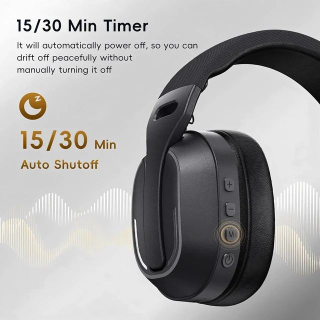 Alt view image 4 of 7 - Over Ear Headphones, Powerful Deep Bass with Vibration - You Can Feel, Not Just Hear White Noise & Timer for Sleep, Bluetooth 6.0 Wireless, 3.5mm Cable Wired, 50H Playtime, Built-in Mic, Black