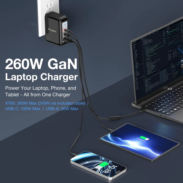 Alt view image 2 of 7 - KingMa 245W 230W GaN Laptop Charger for Lenovo Legion 5 7 5P S7 pro 5 Slim Compatible with Lenovo Legion Y530 Y540 Y545 Y740 Y7000 ThinkPad P15 P16 P52 P53 P73 LOQ 15ach6 15IRX9 ThinkBook 16p