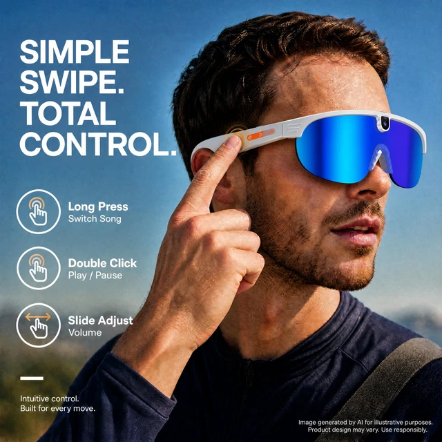 Alt view image 7 of 7 - Oversized AI Smart Glasses with Camera, Sport Bluetooth Glasses 1080P video, open-ear audio, AI assistant & translation
