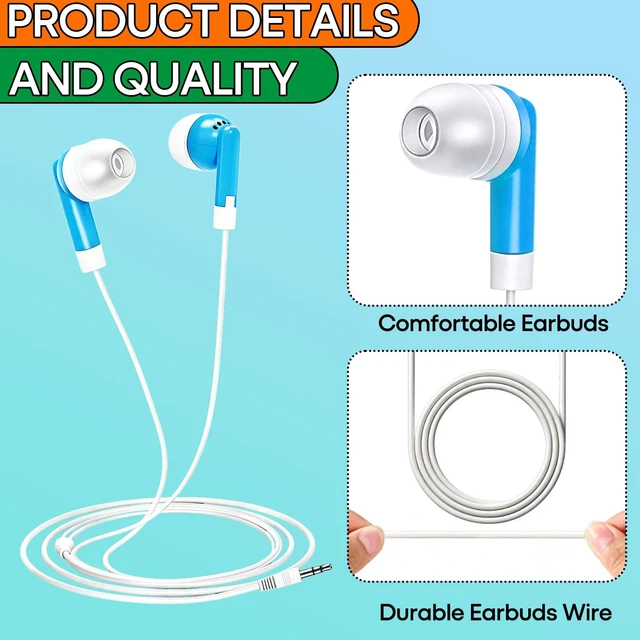Alt view image 3 of 7 - Wholesale Earbuds Bulk Headphones Individually Bagged 50 Pack for iPhone, Android, MP3 Player for Schools, Libraries, Hospitals (Blue)