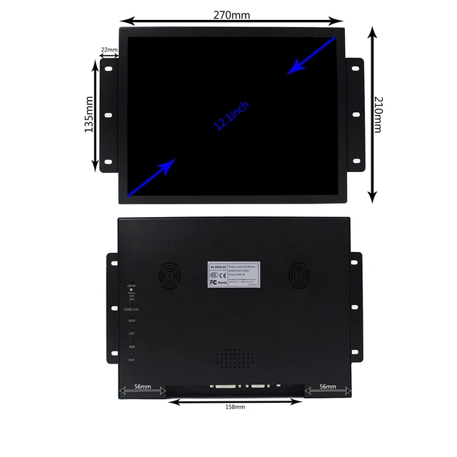 Alt view image 2 of 6 - 12.1" 800x600 700 Nits Industrial Monitor with DVI VGA Port VS121ZJ01 Display Built-in Dual Speakers,Metal Shell with Bracket