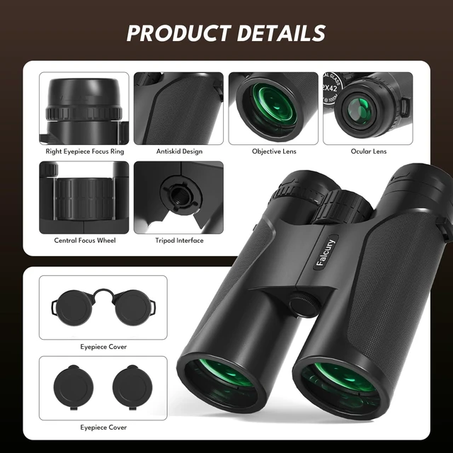 Alt view image 5 of 7 - 12x42 HD Binoculars for Adults & Kids High Powered Compact Binoculars with Low Light Night Vision for Bird Watching, Hunting, Cruise Travel, Camping, Hiking and Outdoor Sports, Gifts for Men