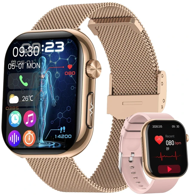 Main image of Smart Watch for Men Women,1.96" HD AMOLED Fitness Watch Tracker with 2 Band 20 Day+Battery Life/Heart Rate SpO2 Sleep Monitor,/140+Sport Modes/Bluetooth Call,/IP68 Waterproof/ Android iOS
