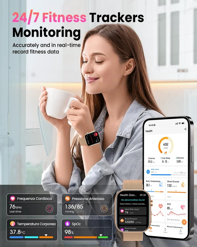 Alt view image 6 of 7 - Smart Watch for Men Women,1.96" HD AMOLED Fitness Watch Tracker with 2 Band 20 Day+Battery Life/Heart Rate SpO2 Sleep Monitor,/140+Sport Modes/Bluetooth Call,/IP68 Waterproof/ Android iOS