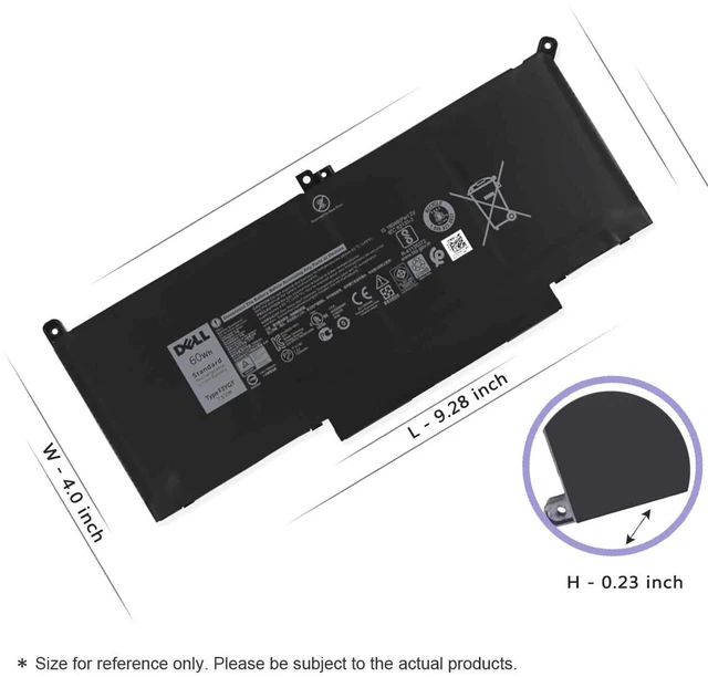 Alt view image 3 of 7 - DELL F3YGT Laptop Battery for Dell Latitude 12 7280 7290 13 7380 7390 P29S002 14 7000 7480 7490 P73G002 Series P28S P28S001 P73G P73G002 Series DM3WC DM6WC 2X39G KG7VF 451-BBYE 453-BBCF 7.6V 4Cell