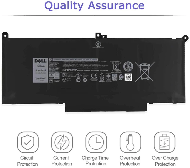 Alt view image 6 of 7 - DELL F3YGT Laptop Battery for Dell Latitude 12 7280 7290 13 7380 7390 P29S002 14 7000 7480 7490 P73G002 Series P28S P28S001 P73G P73G002 Series DM3WC DM6WC 2X39G KG7VF 451-BBYE 453-BBCF 7.6V 4Cell