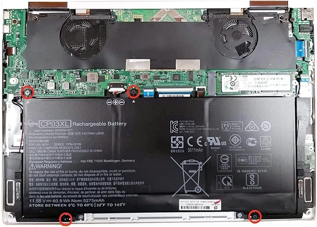 Alt view image 4 of 7 - CP03XL Laptop Battery for HP Spectre x360 13 Convertible PC 13-ae000 11.55V 60.9Wh 5275mAh, Compatible with Spectre x360 13-ae013dx 13-ae015dx 13-ae052nr Series, HSTNN-LB8E 929066-421 929072-855